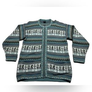 Artesania Los Andes Alpaca Sweater Peruvian Hooded Zip Up Cardigan Sweater